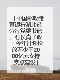 中国邮政储蓄银行湖北省分行党委书记、行长肖子政：今年计划投放不少于2000亿元支持支点建设