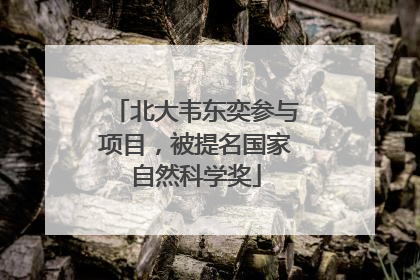 北大韦东奕参与项目，被提名国家自然科学奖