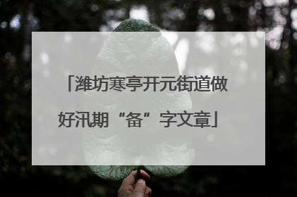 潍坊寒亭开元街道做好汛期“备”字文章